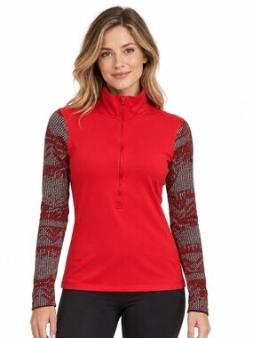 Nike Pro Hyper Warm Nordic Half-Zip Patterned Sleeves Thumb Holes Sz S Athletic